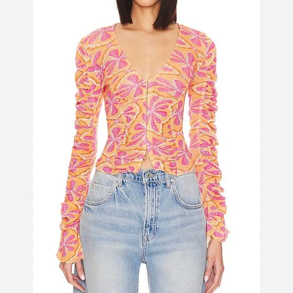 Free People Through the Meadow long, ruched sleeved top. - Picture 4 of 6